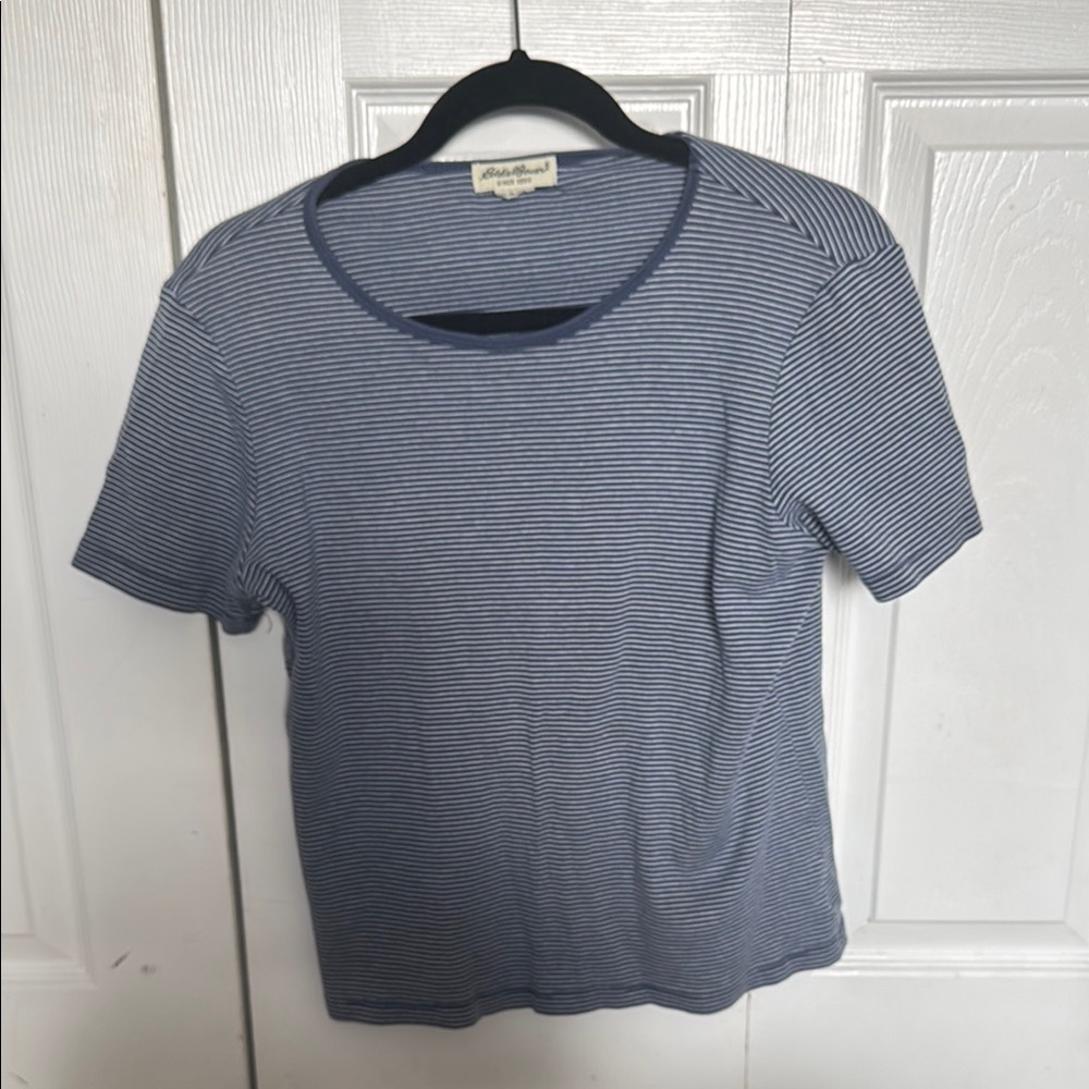 Eddie Bauer Blue and White Striped Short Sleeve Tee